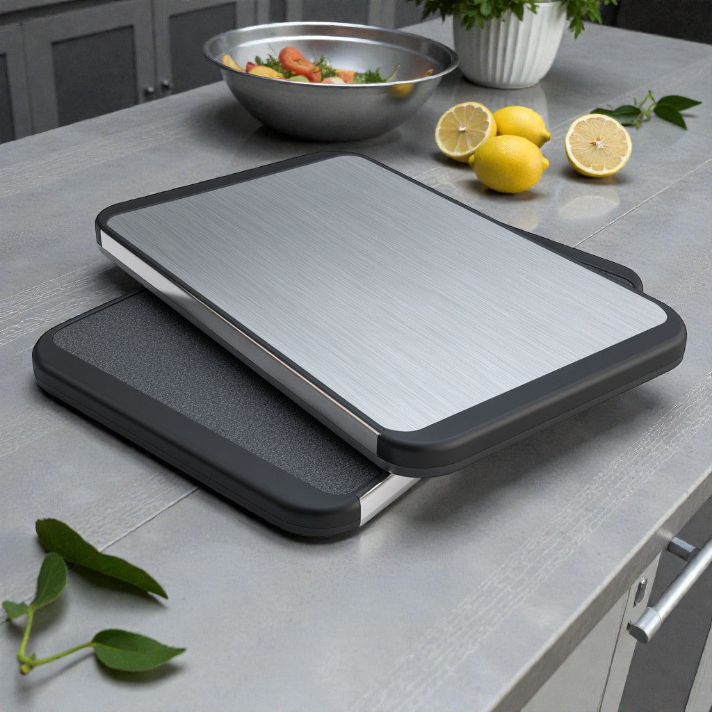Dual-Sided Stainless Steel & Non-Slip Cutting Board